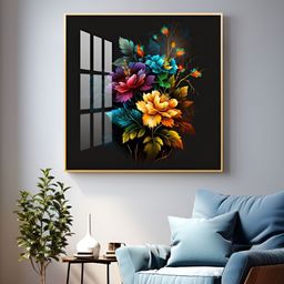 THE NEXT DECOR Dark Floral Symphony Glass Finish Square Wall Art-image-90