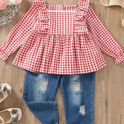 LULU & SKY Girls Checked Top with Trousers-image-26