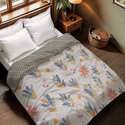 Threadwear Grey & Blue Floral Printed AC Room 300 GSM Double Bed Comforter-image-68