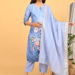 GOLDSTROMS Women Floral Printed Kurta with Trouser & Dupatta-image-76