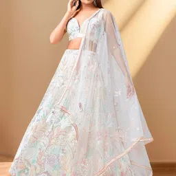 DIVASTRI Floral Embroidered Sequins Semi-Stitched Lehenga & Unstitched Blouse With Dupatta-image-68