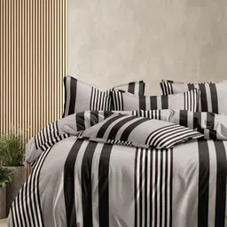 Laying Style Grey & Black Striped Polycotton 4 Piece Double King Regular Bedding Set-26