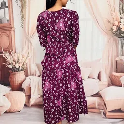 VenderVilla Women Floral Printed Tiered Puff Sleeve Fit and Flare Midi Dress-picture-34