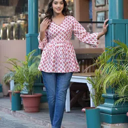 Jaipuri Adaah Women Floral Printed Pure Cotton Anarkali Kurti-image-61