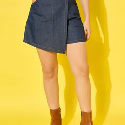 DIMPY GARMENTS Women High Waist Denim Mini Skort-picture-32