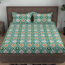 BELLA CASA Green Ethnic Motifs Print180 TC Cotton Queen Bedsheet Set 2.7 m x 2.2 m-image-21