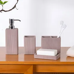 Pano Brown 4 piece Textured Polyresin Bath Accessories Set-25