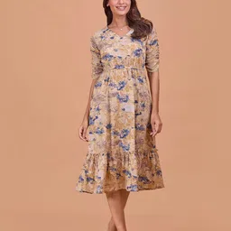 Fashfun Floral Print Puff Sleeve Fit & Flare Midi Dress-image-11