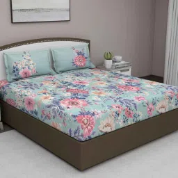 Blue Floral 180 TC Cotton Queen Sized Bed Sheets with 2 Pillow Covers by GM Fabrics-picture-3