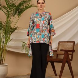 Juniper Mandarin Collar Printed Ethnic High-Low Tunic-image-47