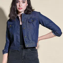 QIOA Women Lightweight Denim Jacket with Patchwork-image-85