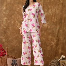 Saanvi Collection Floral Printed Pure Cotton Night Suit-image-7