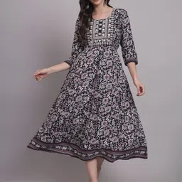 HERE&NOW Printed & Embroidered Flared Midi Dress-picture-28