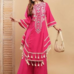 Moda Rapido Women Ethnic Motifs Embroidered Regular Thread Work Kurta with Palazzos-picture-4