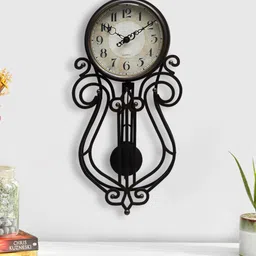Home Centre Corsica Telsa Black Textured Abstract Shaped Traditional Wall Clock-23