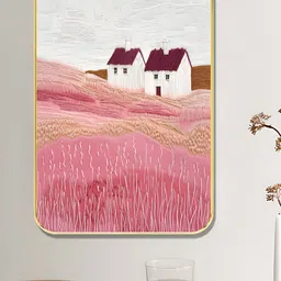 SAF Pink & Gold-Toned Modern Pastel Landscape Wooden Wall Art-image-99