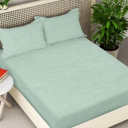 Myntra Elegant Homes Green Woollen 300 TC Fitted Double King Bedsheet Set-2.5mX2.25m-image-70