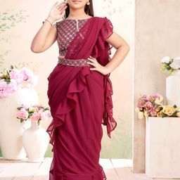 Aarika Girls Sequined Embroidered Georgette Lehenga Saree-picture-15