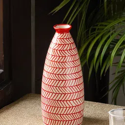 ExclusiveLane Red Chevrons White & Red Printed Ceramic Vase-15