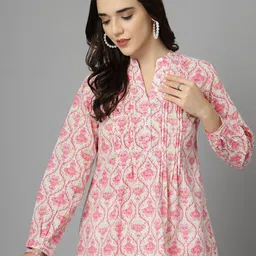 QOMN Print Mandarin Collar Cotton Top-picture-5