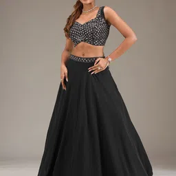 Koskii Embellished Sweetheart Neck Mirror Work Ready to Wear Lehenga & Blouse With Shrug-picture-42