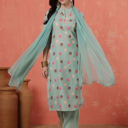 Anouk Women Embroidered Mandairan Coller Linen Kurta with Trousers & With Dupatta-picture-48