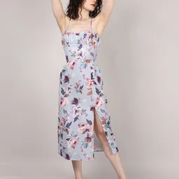 SWISHIN Women Floral Printed Front Pleat A-Line Midi Dress-image-38