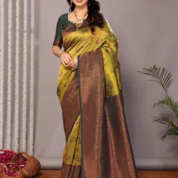 RASVRITI Ethnic Motifs Woven Design Zari Banarasi Saree-image-4
