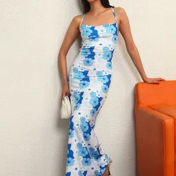 BAESD Women Floral Printed Shoulder Straps Maxi Dress-image-79