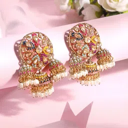 ASMITTA JEWELLERY Gold-Plated Contemporary Stone Studded & Beaded Drop Earrings-picture-35