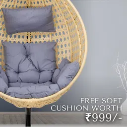 Swingzy Beige & Grey Single Seater Egg-Shaped Hanging Hammock Swing With Stand image 5