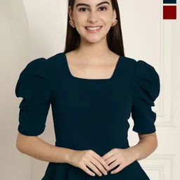 Tromko Women Pack of 2 Solid Sweetheart Neck Peplum Tops-image-82