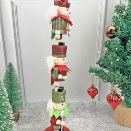 Little Surprise Box LLP Green & Red 3 Tier Stacked Wooden Elves Christmas Showpiece-image-27