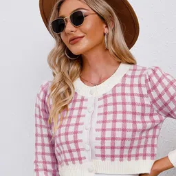 LULU & SKY Women Checked Crop Cardigan-image-84