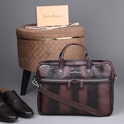 LOUIS STITCH 
Men Textured Leather Dual Tone Laptop Bag-image-77