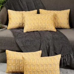 Yellow Color Rectangular Velvet Cushion Cover, Set of 5-picture-40
