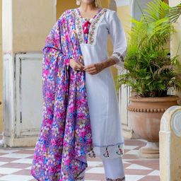 NIZA FASHION Women Ethnic Motifs Embroidered Regular Chanderi Silk Kurta Sets-image-55