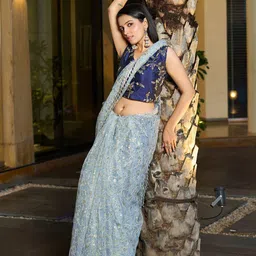 Warthy Ent Ethnic Motifs Sequinned Net Fusion Saree image 1