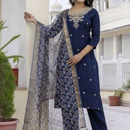 Twika Women Floral Regular Chanderi Silk Kurta with Trousers & Dupatta-32