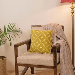 Fabindia Green & Beige Floral Printed Square Cushion Cover-0