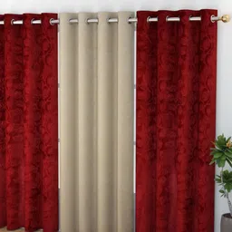 Banchmark Home Furnishings Haire Red & Beige 3 Pcs Velvet Room Darkening Window Curtain-image-78
