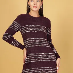 Juelle Women Striped Longline Pullover Sweaters-image-30