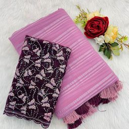 K 5 Fashion Striped Embroidered Pure Chiffon Saree-image-26
