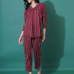 Curvydrobe Striped V-Neck Top With Trouser-57