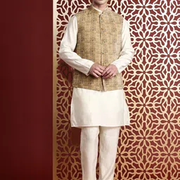 MANQ Ethnic Motifs Printed Sequinned Nehru Jacket-picture-32