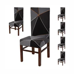 Yellow Weaves Grey & Black 6 Pieces Printed Stretchable Chair Covers-image-89