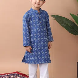 Sangria Boys Printed Pure Cotton Straight Kurta With Trousers-image-37
