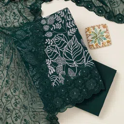Koskii Floral Embroidered Thread Work Unstitched Dress Material-image-63