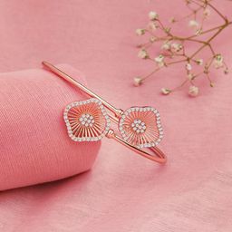 AMI Women Brass Cubic Zirconia Rose Gold-Plated Kada Bracelet-11