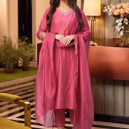 GoSriKi Ethnic Motifs Embroidered Thread Work Kurta With Trousers & Dupatta-picture-27